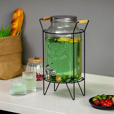 Basicwise 1.6-Gallon Glass Drink Dispenser with Stainless Steel Spigot Water Container