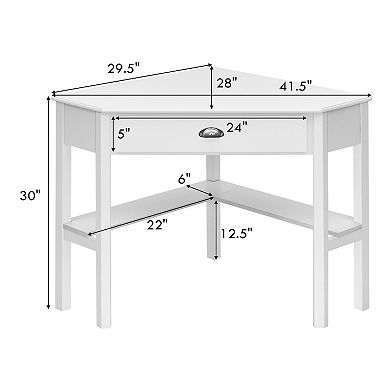 Costway Triangle Computer Desk Corner Office Desk Laptop Table w/ Drawer Shelves