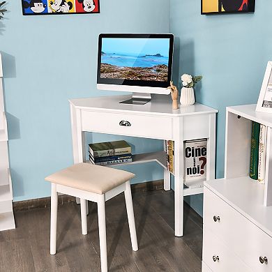 Costway Triangle Computer Desk Corner Office Desk Laptop Table w/ Drawer Shelves