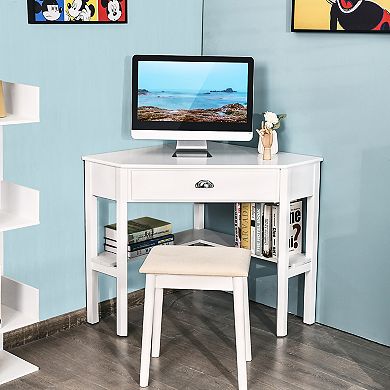 Costway Triangle Computer Desk Corner Office Desk Laptop Table w/ Drawer Shelves