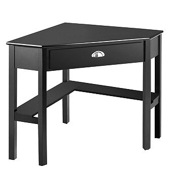 Costway Triangle Computer Desk Corner Office Desk Laptop Table w/ Drawer Shelves