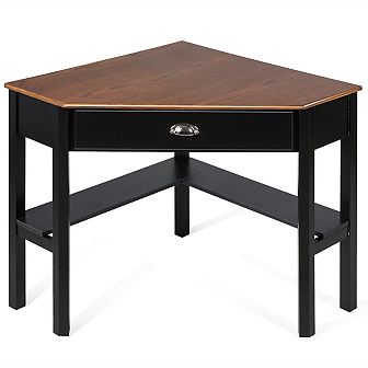 Costway Triangle Computer Desk Corner Office Desk Laptop Table w/ Drawer Shelves