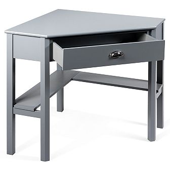 Costway Triangle Computer Desk Corner Office Desk Laptop Table w/ Drawer Shelves