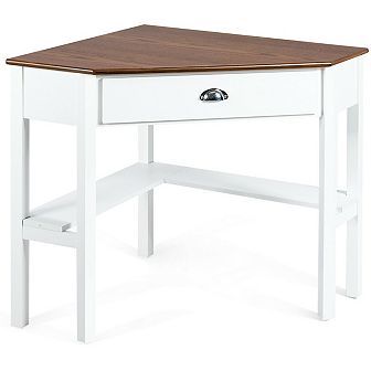 Costway Triangle Computer Desk Corner Office Desk Laptop Table w/ Drawer Shelves