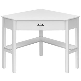 Costway Triangle Computer Desk Corner Office Desk Laptop Table w/ Drawer Shelves
