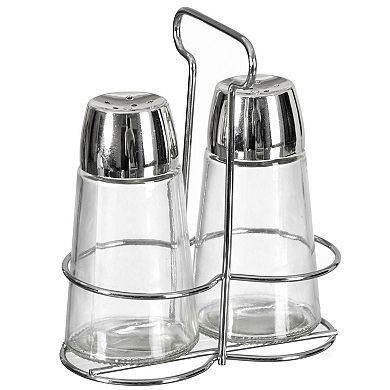 Basicwise Multifunctional Glass Salt and Pepper Shaker Set with Stainless Steel Holder