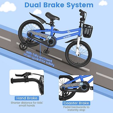 Costway 16'' Kid's Bike with Removable Training Wheels & Basket for 4-7 Years Old