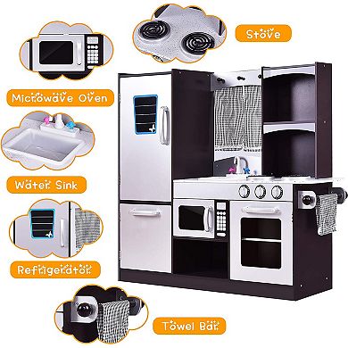 Costway Kids Kitchen Playset Wooden Chef's Pretend Play Toy Cooking Food Set Gift for Kids