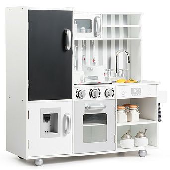 Costway Wood Kitchen Toy Kids Cooking Pretend Play Setw/ Utensils,Sounds & Wordpad White