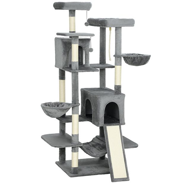 PawHut 69inch Cat Tower with 2 Condos, Large Cat Tree for Multiple