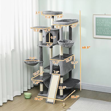 PawHut 69inch Cat Tower with 2 Condos, Large Cat Tree for Multiple Cats