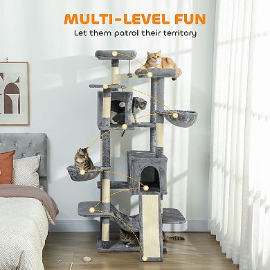 PawHut 69inch Cat Tower with 2 Condos, Large Cat Tree for Multiple Cats