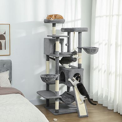 PawHut 69inch Cat Tower with 2 Condos, Large Cat Tree for Multiple Cats