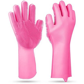 Magic Silicone Dishwashing Gloves Heat Resistant, Cleaning Brush, Pet Scrubber (1 Pair)