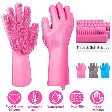 Magic Silicone Dishwashing Gloves Heat Resistant, Cleaning Brush, Pet Scrubber (1 Pair)