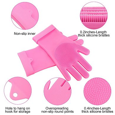 Magic Silicone Dishwashing Gloves Heat Resistant, Cleaning Brush, Pet Scrubber (1 Pair)