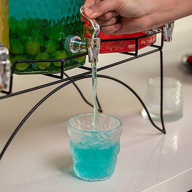 Basicwise 3-Piece Glass Drink Dispenser Set with Metal Stand and Stainless Steel Spigot