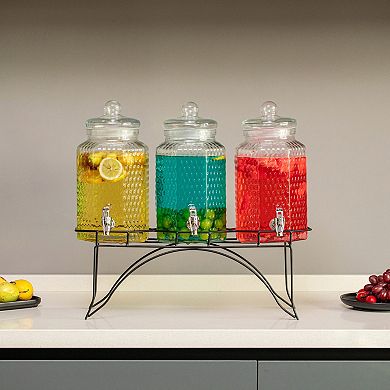 Basicwise 3-Piece Glass Drink Dispenser Set with Metal Stand and Stainless Steel Spigot