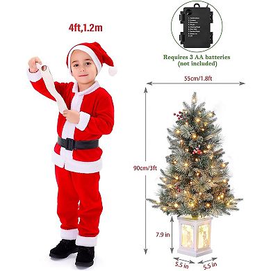 3 Ft Prelit Premium Snow Flocked Artificial Christmas Tree with 8 Mode Warm White Led