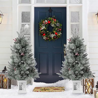 3 Ft Prelit Premium Snow Flocked Artificial Christmas Tree with 8 Mode Warm White Led