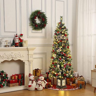 7FT Potted Christmas Tree with 140 Warm Led Lights, Artificial Christmas Tree Outdoor Decor