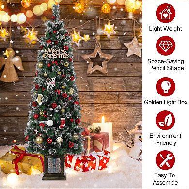 7FT Potted Christmas Tree with 140 Warm Led Lights, Artificial Christmas Tree Outdoor Decor