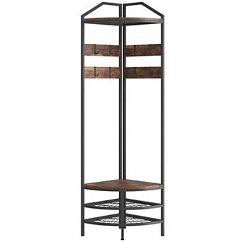 HOMCOM Corner Hall Tree, Coat Rack with Shoe Storage, Hooks, Shelves