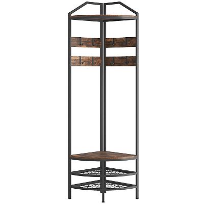 HOMCOM Corner Hall Tree, Coat Rack with Shoe Storage, Hooks