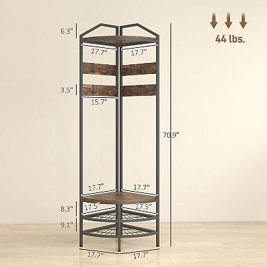 HOMCOM Corner Hall Tree, Coat Rack with Shoe Storage, Hooks, Shelves