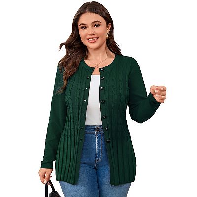 Sleeve Kohls Cardigan Sweaters Women's Plus Size Round Neck