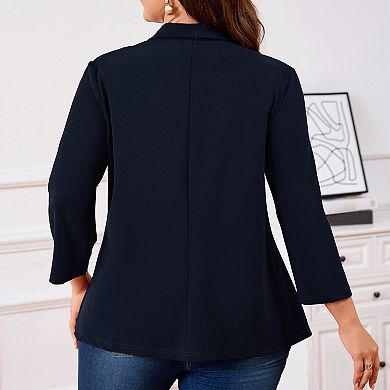 Women's Plus Size 3/4 Sleeve Single Button Blazer Jacket Casual Office Work Blazer Business Cardigan