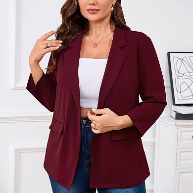 Women's Plus Size 3/4 Sleeve Single Button Blazer Jacket Casual Office Work Blazer Business Cardigan