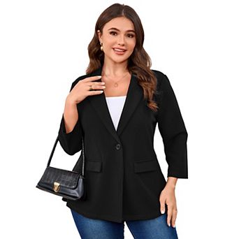 Women's Plus Size 3/4 Sleeve Single Button Blazer Jacket Casual Office Work Blazer Business Cardigan