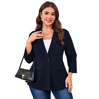 Women's Plus Size 3/4 Sleeve Single Button Blazer Jacket Casual Office Work Blazer Business Cardigan