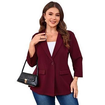 Women's Plus Size 3/4 Sleeve Single Button Blazer Jacket Casual Office Work Blazer Business Cardigan