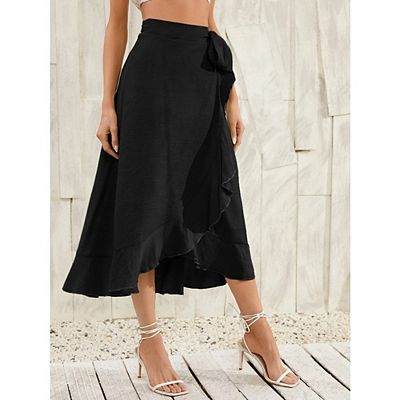 loose skirt dress FRIFUL Solid Color 2 In 1 Textured Fabric Tie-Waist Loose Casual Dress With  Flared Skirt Dress Sundress