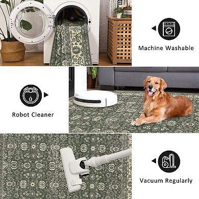 Insect Botanical Washable Area Rugs, Vintage Floral Boho Carpet for Living Room Nursery Hallway