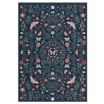 Insect Botanical Washable Area Rugs, Vintage Floral Boho Carpet for Living Room Nursery Hallway