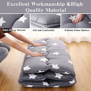 Garvee Modern Star Pattern Tatami Sleeping Foldable Futon Mat for Guest Bed Car Travel&Camping