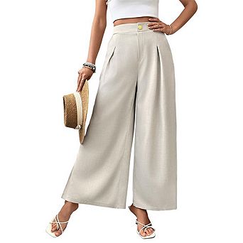 Womens Wide Leg Split Skirt Pants Boho Loose Palazzo Vacation Business Casual Trousers