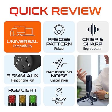 Delton U3000 USB Microphone, Condenser Mic with RGB Lights (DRU3000)