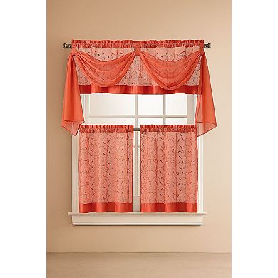 Kate Aurora Complete 4 Piece Linen Leaf Embroidered Complete Kitchen Curtain Set