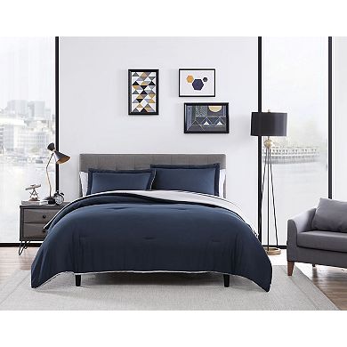 Kate Aurora Dorm Accents Brasilia Reversible 7 Piece Bed In A Bag Comforter and Sheets Set , Navy