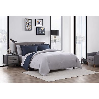 Kate Aurora Dorm Accents Brasilia Reversible 7 Piece Bed In A Bag Comforter and Sheets Set , Navy