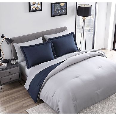 Kate Aurora Dorm Accents Brasilia Reversible 7 Piece Bed In A Bag Comforter and Sheets Set , Navy