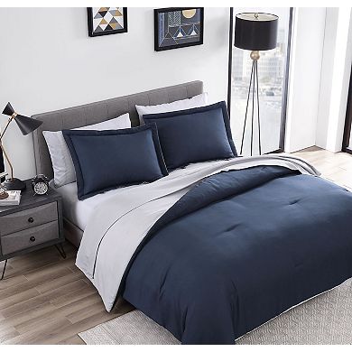 Kate Aurora Dorm Accents Brasilia Reversible 7 Piece Bed In A Bag Comforter and Sheets Set , Navy