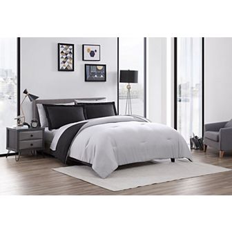 Kate Aurora Dorm Accents Brasilia Reversible 7 pc Bed In A Bag Comforter and Sheets Set , Navy