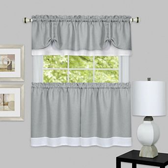 Kate Aurora Shabby Country Farmhouse Flax Styled Sheer Cafe 3 pc Kitchen Curtain Set