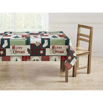 Kate Aurora Holiday Living Plaid Country Farmhouse Merry Christmas Fabric Tablecloth