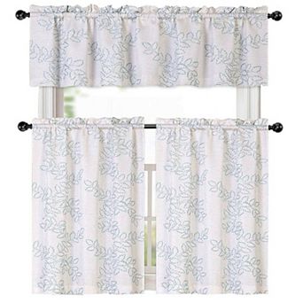 Kate Aurora Brielle Embroidered Linen Kitchen Curtain Tier and Valance Set